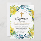 黄かわいらし色フローラ金ゴールドクロスバプテスマ 招待状 (正面)