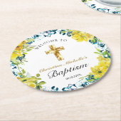 黄かわいらし色フローラ金ゴールドクロスバプテスムウェルカム ラウンドペーパーコースター (アングル)