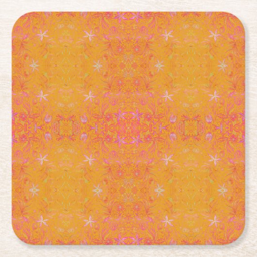 黄かわいらし色フローラ スクエアペーパーコースター (正面)