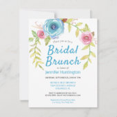 黄かわいらし色ブルーフローラブライダルシャワーブランチ 招待状 (正面)