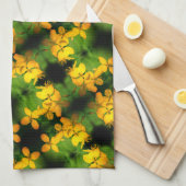 黄かわいらし色ワイルドフラワー抽象芸術パターン キッチンタオル (四つ折り)