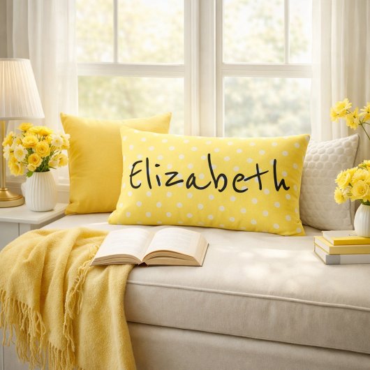 黄かわいらし色水玉模様 ランバークッション