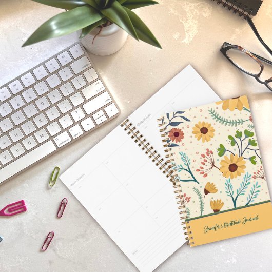 黄かわいらし花カスタム感謝ジャーナル プランナー手帳