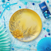 黄かわいらし花シダ緑 ペーパープレート (パーティー)