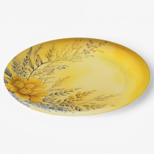 黄かわいらし花シダ緑 ペーパープレート (アングル)