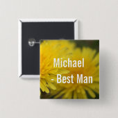 黄かわいらし花タンポ結婚ン花婿介添人 缶バッジ (正面&裏面)