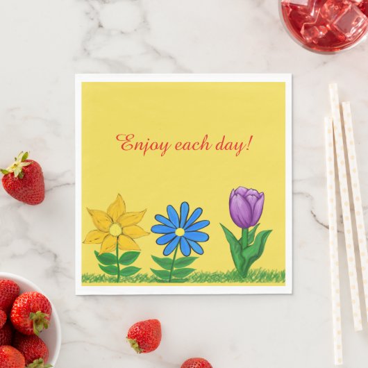 黄かわいらし青紫色の花黄色のナプキン スタンダードランチョンナプキン (インサイチュ)