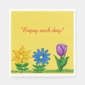 黄かわいらし青紫色の花黄色のナプキン スタンダードランチョンナプキン (正面)