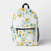 黄かわいらし青野花名花柄 プリントバックパック (正面)