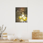 黄きらめくオーナメントメリークリスマス ポスター (キッチン)