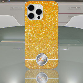 黄きらめくグリッターモノグラム電話ケース iPhone 15 PRO MAXケース