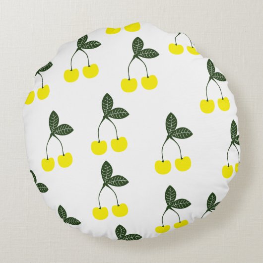 黄さくらんぼ模様丸まくら ラウンドクッション (裏面)