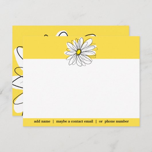 黄と白のお洒落デイジー サンキューカード (正面/裏面)