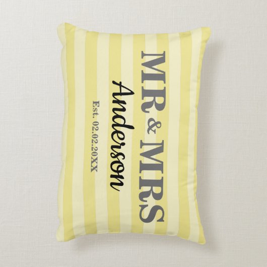 黄と白のストライプ組パーソナライズされた合 アクセントクッション (裏面(縦))