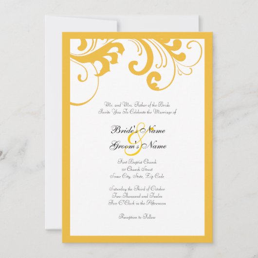 黄と白の渦巻きフレーム結婚式招待状 招待状 (正面)