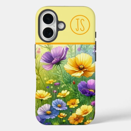 黄と紫の野モノグラムの花 Case-Mate iPhoneケース (裏面)