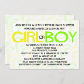 黄と緑のタイポグラフィの性別表示パーティー 招待状 (正面/裏面)