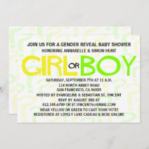 黄と緑のタイポグラフィの性別表示パーティー