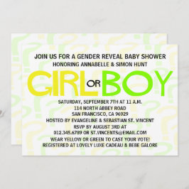 黄と緑のタイポグラフィの性別表示パーティー 招待状