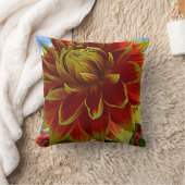 黄と赤のダリア クッション (ブランケット)