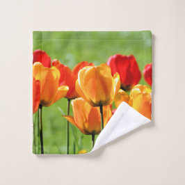 黄と赤のチューリップ ウォッシュタオル