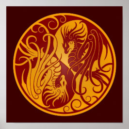 黄と赤の飛んでいる陰陽 ポスター