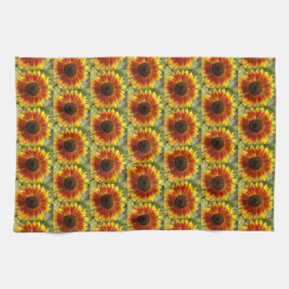 黄と青のひまわりの花柄 キッチンタオル