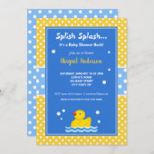 黄と青のアヒル水玉模様のベビーシャワー 招待状 (正面/裏面)