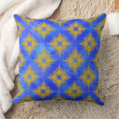 黄と青のダイヤモンドバーストパターン クッション (ブランケット)