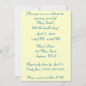 黄と青のドッストライプトベビーシャワー招待状 招待状 (裏面)