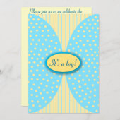 黄と青のドッストライプトベビーシャワー招待状 招待状 (正面/裏面)