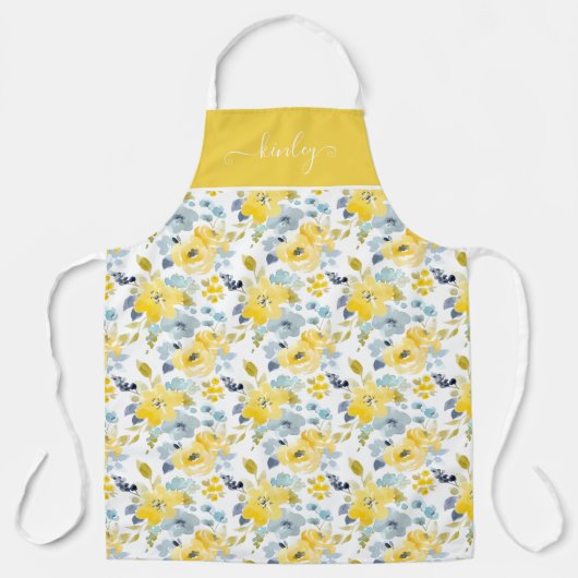黄と青の水彩パターン エプロン (正面)