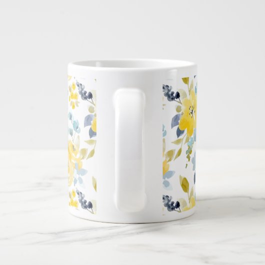 黄と青の水彩パターン ジャンボコーヒーマグカップ (裏面)