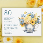 黄と青の花のティーカップ 80歳の誕生日 招待状