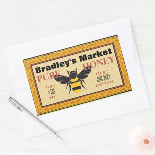 黄と黒ののまわりにカスタマイズ 長方形シール (封筒)