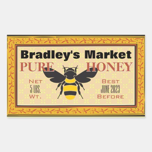 黄と黒ののまわりにカスタマイズ 長方形シール (正面)