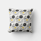 黄と黒の抽象芸術の花柄 クッション (正面)