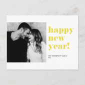 黄はっきりしたタイポグラフィハッピーニューイヤー写真 シーズンポストカード (正面)
