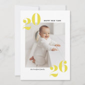 黄はっきりしたタイポグラフィ2025年新年写真 シーズンカード (正面)