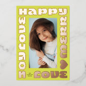 黄はっきりしたモダン金ゴールド | クリスマス写真 箔シーズンカード (正面)