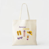 黄はっきりした紫の夏の必需品ガーリー トートバッグ (正面)