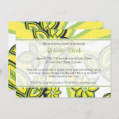黄はっきりした緑フローラレシピブライダルシャワー 招待状 (正面/裏面)