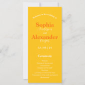 黄はっきりした色とオレンジのカラフル結婚式 プログラム (正面)