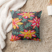 黄はっきりした色とオレンジ色の花が黒 クッション (ブランケット)