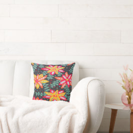 黄はっきりした色とオレンジ色の花が黒 クッション