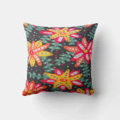 黄はっきりした色とオレンジ色の花が黒 クッション (裏面)