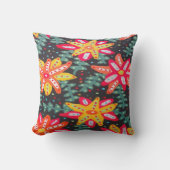黄はっきりした色とオレンジ色の花が黒 クッション (正面)