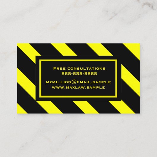黄はっきりした色と黒の対角線のストライプパターン 名刺 (裏面)