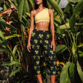 黄はっきりした色と黒の生物学的災害［有害物質］模様ヨガ カプリレギンス