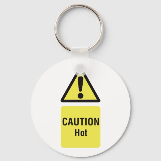 黄はっきりした色の注意ホットサインの安全性 キーホルダー (正面)